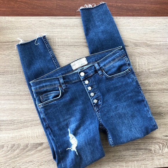 Free People destroyed reagan button front jeans 27 - Picture 4 of 6